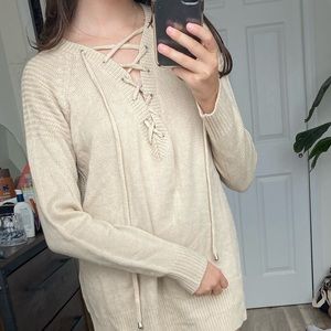 Lace-up Tan Sweater from Tobi